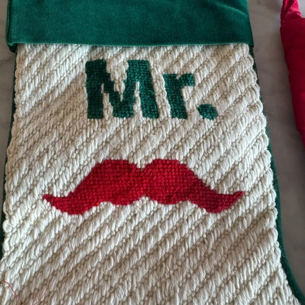 Jonathan Adler Mr. & Mrs. Embroidered Christmas Stockings Set – Velvet Back